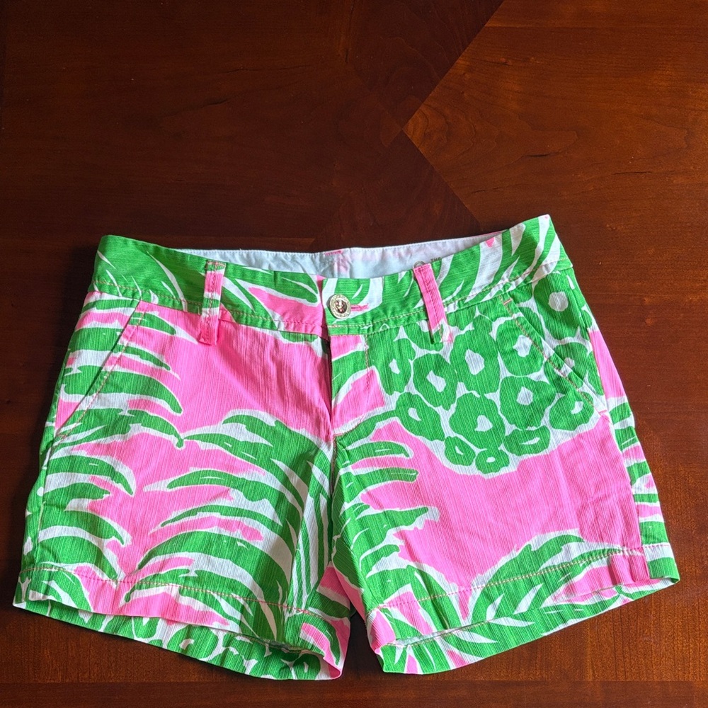 Lilly Pulitzer Vibrant Pink and Green Patterned Shorts